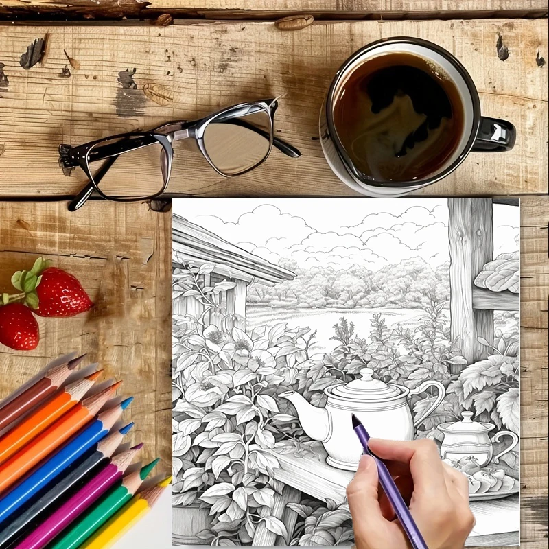Книжка-раскраска «Чай в садах» – обзор и цена Adult Coloring Book Stress Relief